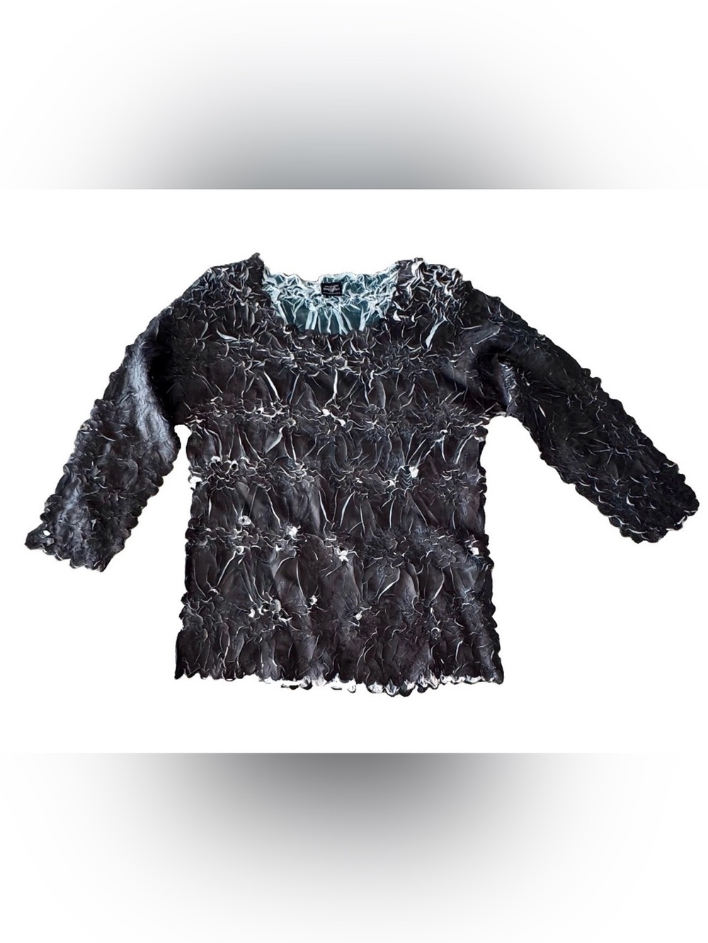 Origami Magic Scarf Black Blue Crinkle Ruched Artwear Top One Size